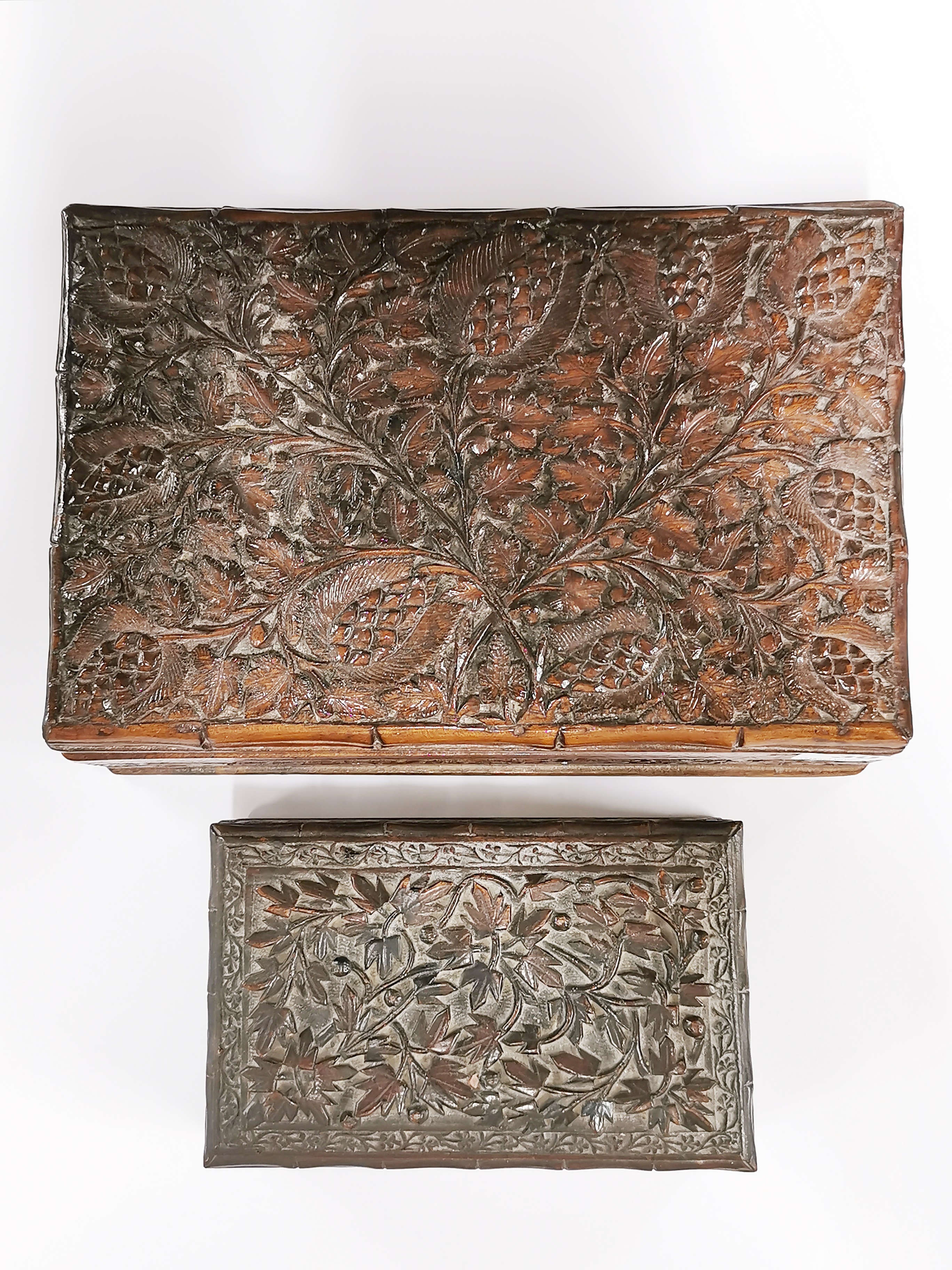 Two carved wooden work boxes, largest 30 x 20 x 10cm. - Image 2 of 3