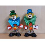 Two vintage Murano glass clown figures, H. 20cm. Condition: no visible damage or repair.