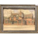 An unusual framed wooden relief painting of 'The Green Gate' public house, Ilford by William