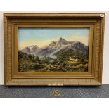 A large Victorian gilt framed oil on canvas of a Highlands scene, frame size 101 x 75cm.