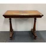 A 19th C walnut veneered games table, 97 x 48 x 74cm.