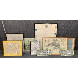 A large royalty of England family tree, together with a framed group of maps and stamps, largest