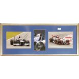Autograph interest: A framed group of three driver signed pictures by Rona Grosjean (Swiss, 1986),
