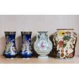 A pair of Crown Devon Oriental design vases, H. 19cm. together with a further European porcelain