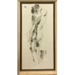 A framed charcoal sketch of a female nude signed Robert Spearman 1966', frame size 42 x 79cm.