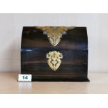 A lovely gothic shaped figured ebony veneered and brass finished stationery box c. 1850 - 1870, 21 x