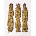 Three 19th C Continetal gilt carved wooden figures of the three kings, H. 49cm.