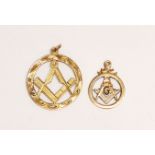 Two 9ct gold masonic fobs.