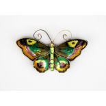 A David Andersen Norwegian sterling silver and enamel butterfly brooch, W. 6cm.