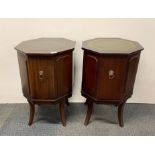 A pair of leather topped mahogany wine cooler style cabinets, 45 x 45 x 70cm.