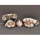 Two vintage Royal Albert 'Old Country Roses' telephones and sugar bowl.