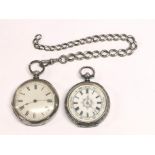 A hallmarked silver cased mid size pocket watch and chain, together with a 935 silver cased pocket
