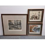 A framed limited edition 142/200 lithograph 'Woodland path' by Patricia Longmead together with two