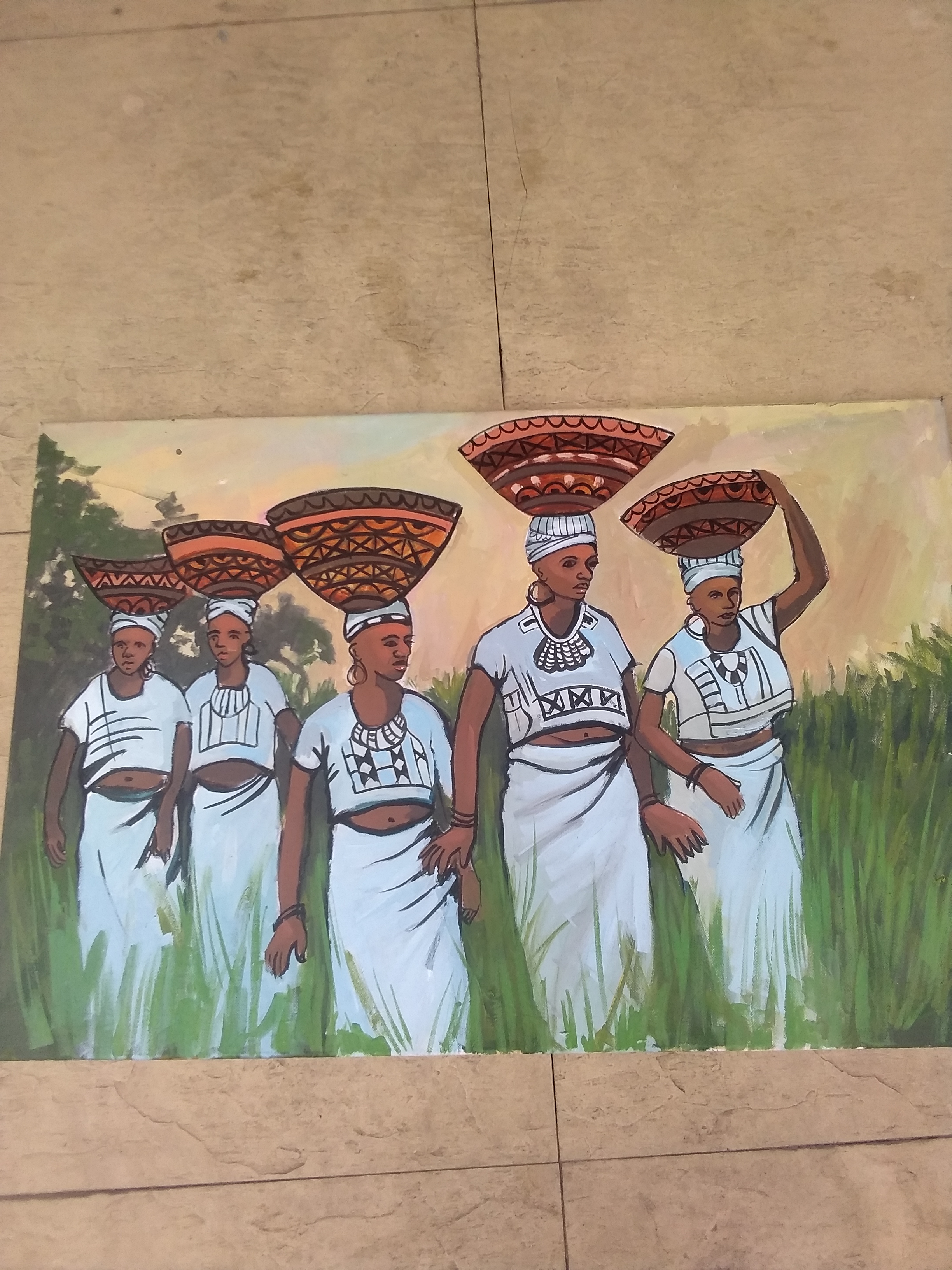 Ufuoma Onobrakpeya, "Fulani Milk Maidens", oil on canvas, 89 x 60cm, c. 2020. This is another