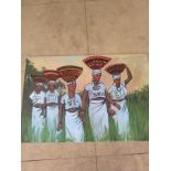 Ufuoma Onobrakpeya, "Fulani Milk Maidens", oil on canvas, 89 x 60cm, c. 2020. This is another