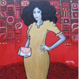 Abigail Nnaji, "Sisi", acrylic and paper on canvas, 92 x 92cm, c. 2019. Sisi is a slang for a