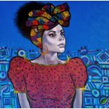 Abigail Nnaji, "Day Dream (Ankara Series)", acrylic and paper on canvas, 92 x 92cm, c. 2019. This