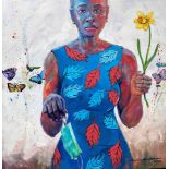 Popoola Nurudeen, "We shall raise the flowers", oil on canvas, 92 x 92cm, c. 2020. This piece is
