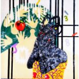 Obiora Anamaleze, "See no evil", 120 x 120cm, c. 2019. The abstract figure is covering her face with