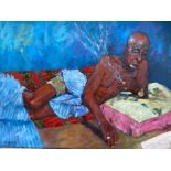 Popoola Nurudeen, "iriri" (experiences), oil on canvas, 124 x 92cm, c. 2021. This piece is about the