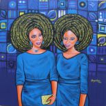 Abigail Nnaji, "Asoebi III (Gele Series)", acrylic and paper on canvas, 92 x 92cm, c. 2019. It’s a