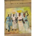 Ufuoma Onobrakpeya, "Fulani Milk Maidens", oil on canvas, 112 x 110cm, c. 2011. This is a painting