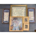 A gilt framed reproduction map of Africa, 72 x 61cm together with two frames of cigarette cards, a