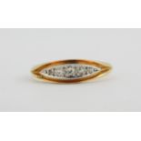 An antique 18ct yellow gold diamond set ring, (L.5).