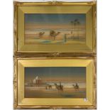 A pair of gilt framed Orientalist watercolours of desert scenes signed L. Peggianni, frame size 75 x