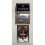 Three pub advertising mirrors, largest. 61 x 41cm.