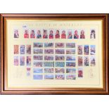 A frame of Wills' Cigarettes "Battle of Waterloo" cigarette cards, frame size 53 x 73cm.