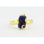 A 925 silver gilt ring set with rough sapphire, (R).