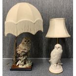 A limited edition 171/5000 owl table lamp and shade, overall H. 80cm, together with a further owl