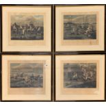 A set of four framed coloured engravings of the first Steeple-Chace, printed 1839 and engraved by J.