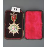 A cased hallmarked silver and enamel 'Ancient order of forresters' medal, L. 11cm.