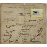 Football interest: An Arsenal Football club letter head signed by the players from the 1930's/40's.