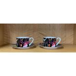 Two limited edition cups and saucers, Dan Baldwin artist series no4 88/250 and 101/250.