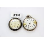 Two silver cased pocket watches, one 0.800 and one 0.935 silver.