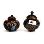 Two 19th Century Japanese Meiji period (1868-1912) cloisonne bowls and covers, tallest 11cm.