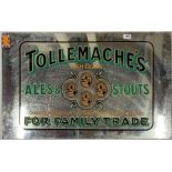 An original Tollemaches brewery advertising mirror, 86 x 56cm.