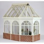 A high quality dolls house conservatory and contents, 38 x 40 x 27cm, (on ceiling glass panel a/f).