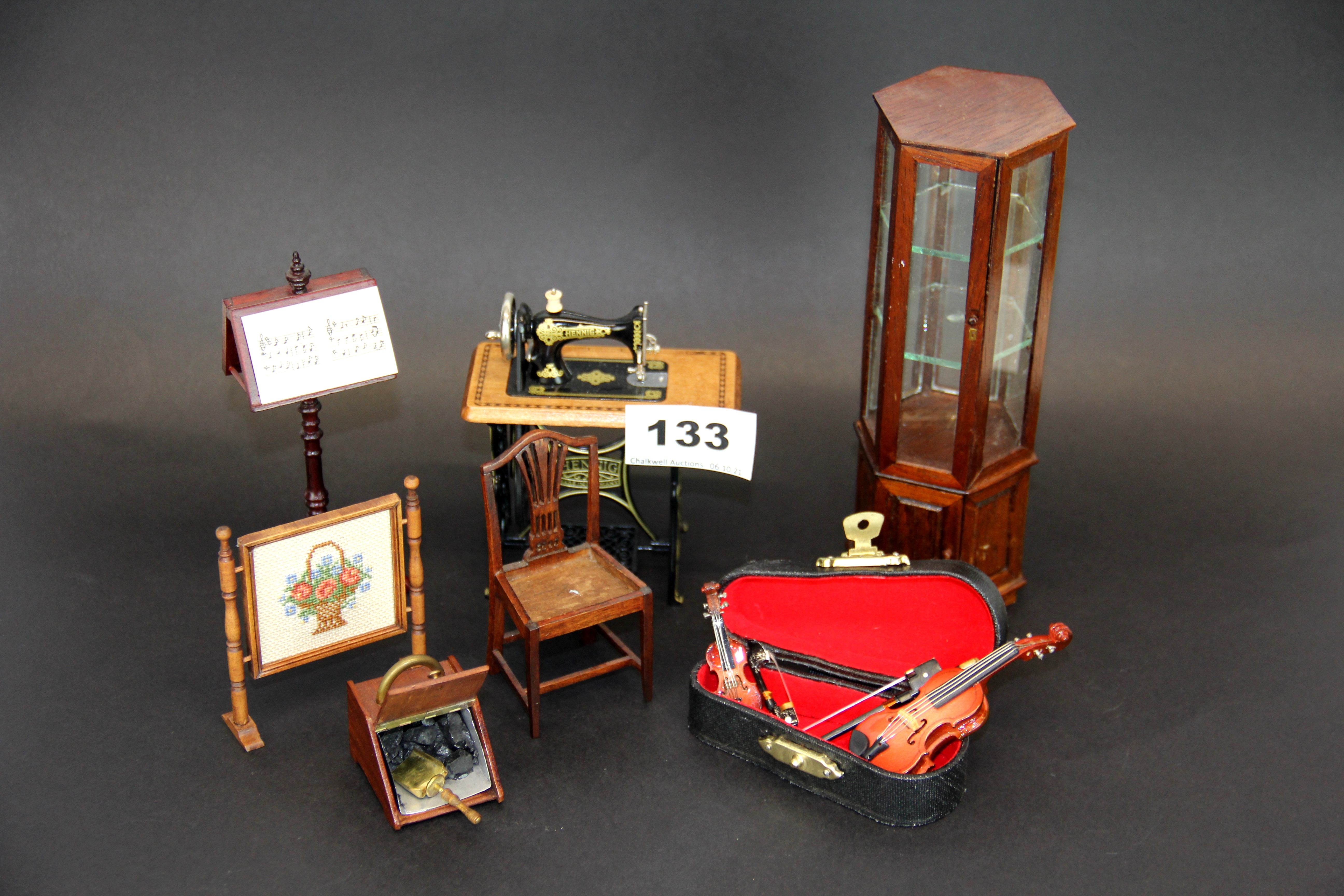 A quantity of dolls house furniture items, including sewing machine, music room items, etc. - Image 2 of 2