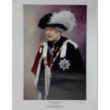 An unframed limited edition 129/1000 lithograph of Her Majesty Queen Elizabeth II pencil signed by