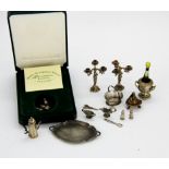 A quantity of dolls house hallmarked silver and silver plated items.