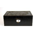 A Chinese carved black hardwood box, 30 x 18 x 12cm.
