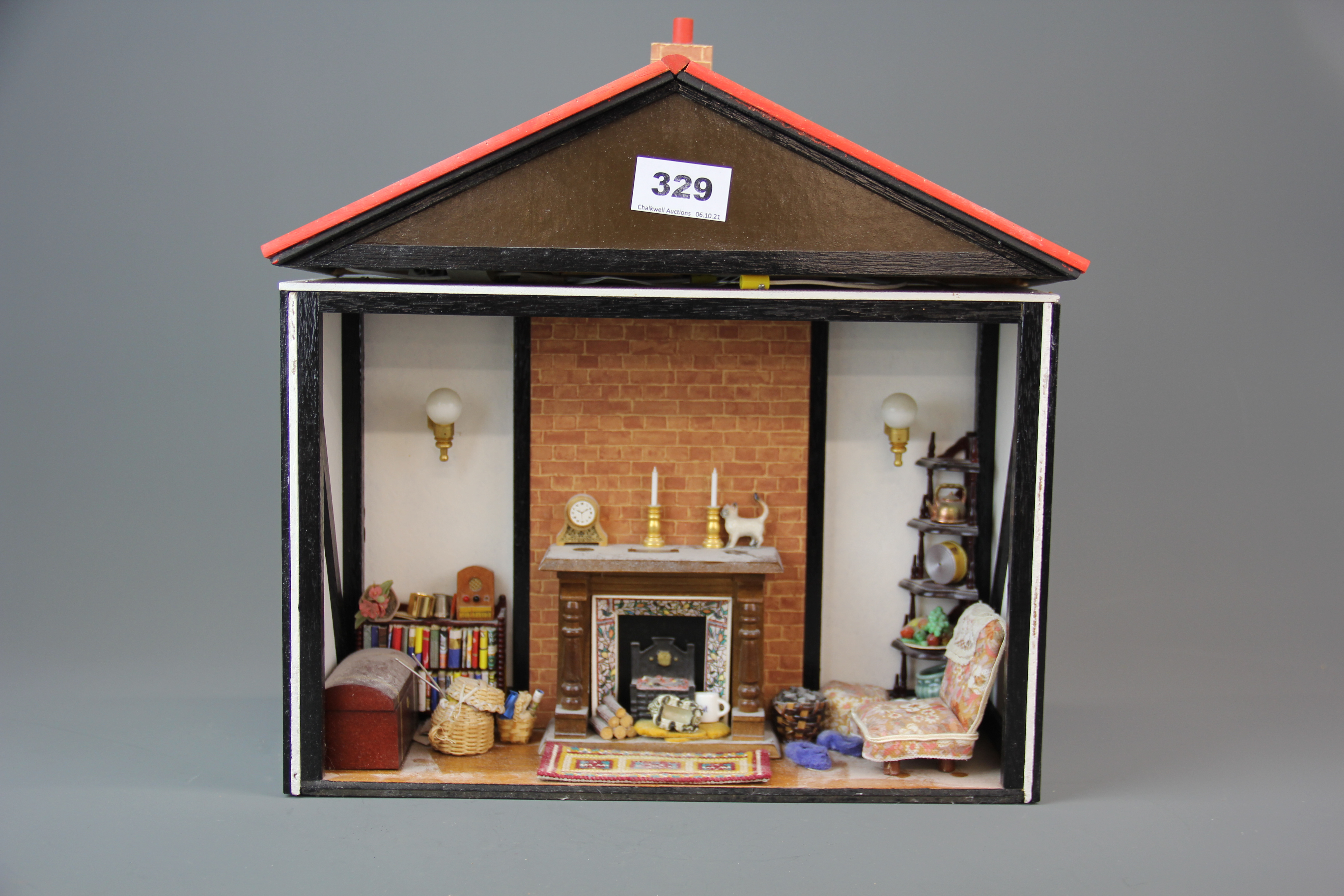 A small dolls house type tableau, H. 30cm.