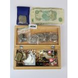 A quantity of mixed jewellery, coins, notes and other items