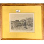 A framed pencil signed engraving by Fritz Krostewitz ( 1860 - 1913 ). Framed size 41 x 34cm.