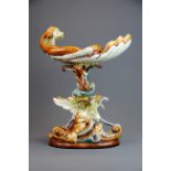 A Wilhelm Shilla late 19th / early 20th Century Bohemian Majolica centrepiece (repaired), H. 45cm.