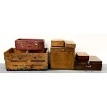 A collection of vintage wooden boxes.
